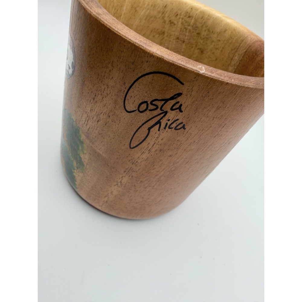 Costa Rica Handcrafted Wooden Sloth Coffee Maker Chorreador Stand and Mug Set - Picture 4 of 7